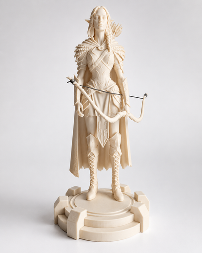 Unpainted 3D printed elven archer figure kit, 200mm fantasy statue to paint